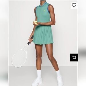Lacoste Mint Green Sleeveless Pleated Tennis Dress with Blue Trim Size 44